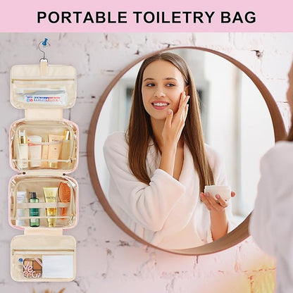 TOPEAST Christmas Gifts for Women Teen Girls Kids - Travel Hanging Toiletry Bag, Personalized Initial Toiletry Pouch, Birthday Gifts for Women Mom Daughter Sister Friends, Cruise Essentials, Pink M