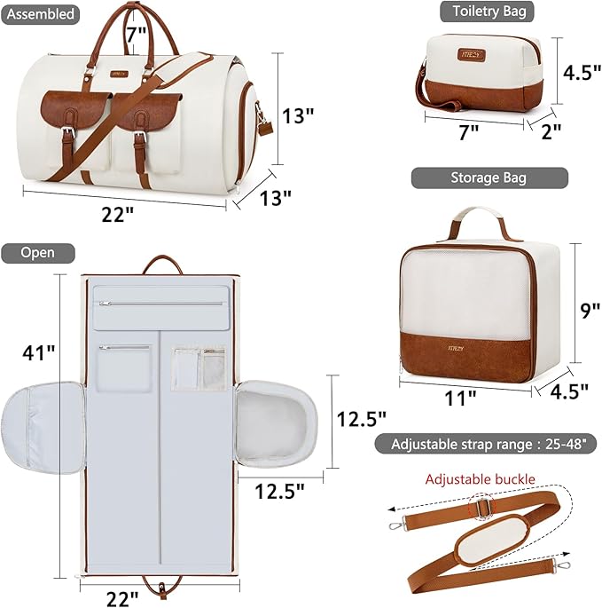 Garment Duffle Bag for Travel - Convertible Carry on Garment Duffel Travel Bag for Women Men Large Weekender Bag with Shoes Pouch 2 in 1 Hanging Suit Travel Duffel Bag 3pcs Set