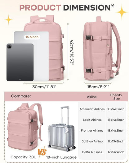 coofay Personal Item Travel Backpack for Women Airline Approved Carry on Backpack Flight Approved Waterproof Sports Luggage Backpack Casual Daypack Small Hiking Backpack Pink Backpack