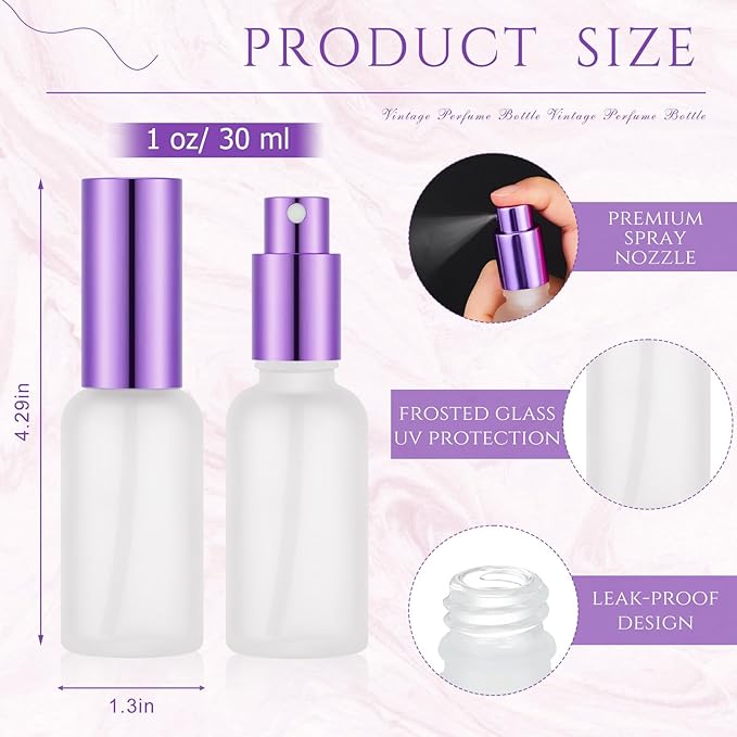 Roshtia 30 Pcs 1 oz/ 30 ml Purple Glass Spray Bottle Refillable Perfume Atomizer Clear Decorative Empty Bottles with Fine Mist Sprayer Pump for Face Body Travel