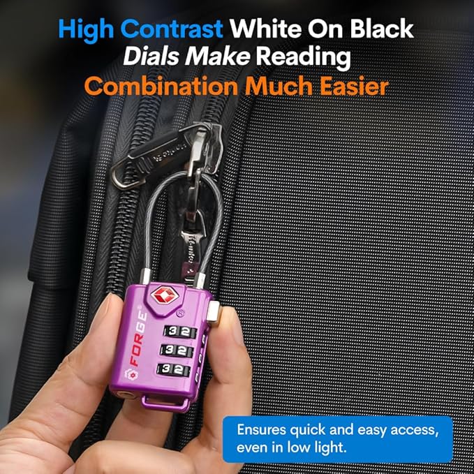 Forge TSA Approved Luggage Locks, Re-settable Combination with Alloy Body (Dark Purple 4 Locks)