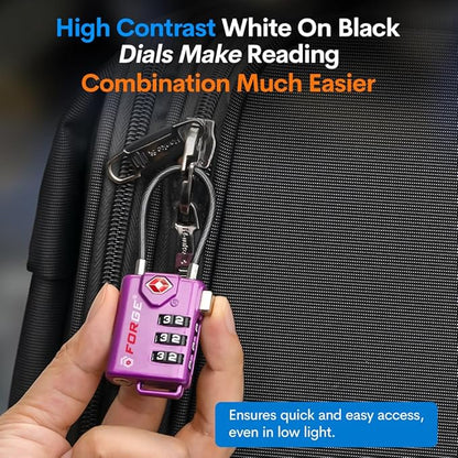 Forge TSA Approved Luggage Locks, Re-settable Combination with Alloy Body (Dark Purple 4 Locks)