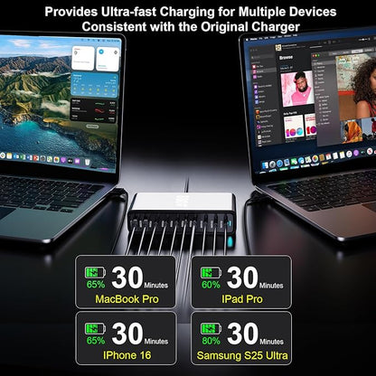 800W USB C Fast Charger Block, 10 Port USB Charging Station, GaN Ⅲ Pro Double 140W PD PPS Port Fast Charging Station,Laptop Wall Charger Compatible with HP,DELL,MacBook Pro,iPhone 17,Galaxy S24