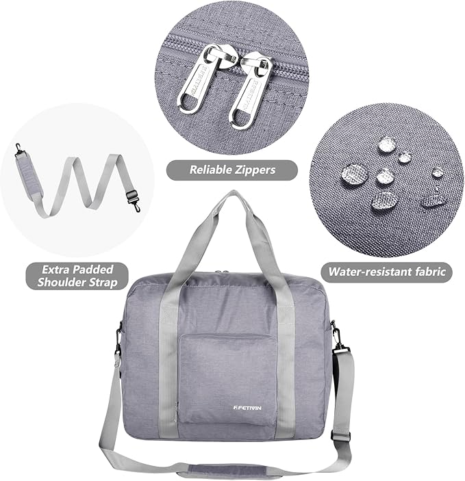 For Allegaint Airlines Personal Item Bag 17.7x12.6x6.3 Foldable Travel Duffel Bag Underseat Carry-on Luggage for Women and men 25L(Grey)