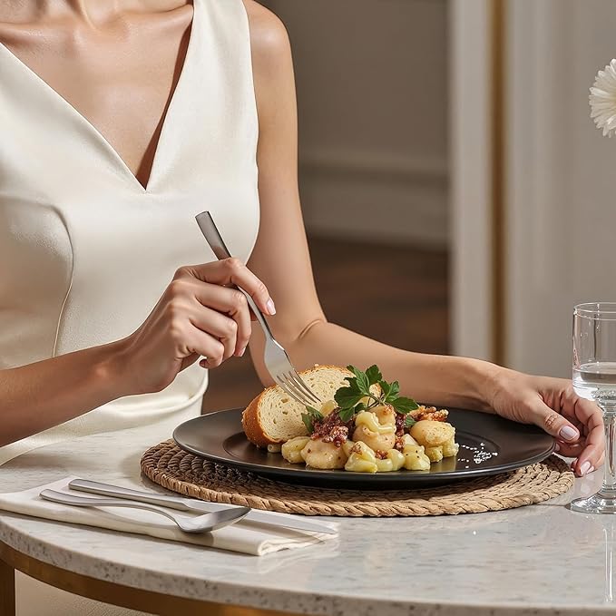 HIKAA Forged Silverware Set Stainless Steel Flatware Set,Service for 2,Matte Satin Polished Cutlery Set,Dishwasher Safe (Mattle Silver, 10PCS)