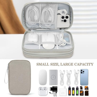 FYY Electronic Organizer, Large Travel Cable Organizer Bag Pouch Electronic Accessories Carry Case Portable Waterproof Double Layers All-in-One Storage Bag for Cable, Cord, Charger, Phone, Khaki
