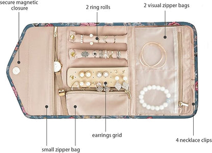 BAGSMART Travel Jewellery Organiser Roll Foldable Jewelry Case for Journey-Rings, Necklaces, Bracelets, Earrings, Flower Bird