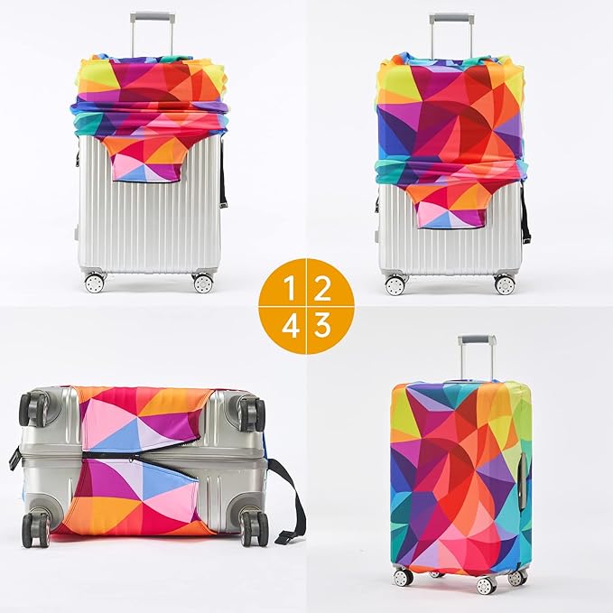 Travelkin Luggage Covers For Suitcase Tsa Approved,Suitcase Cover Protector Fit 18-32 Inch Luggage (Colorful Geometry, L)