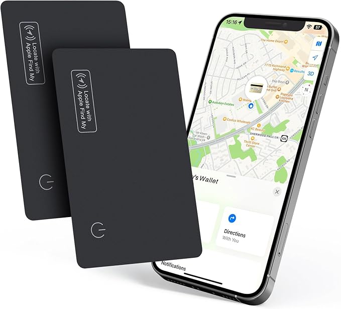 Eelexa Wallet Tracker Card, Rechargeable Thin Finder, Works with Apple Find My (iOS Only), Item Locator for Luggage Tags, Passports, Phone, IP68 Waterproof, 2 Pack
