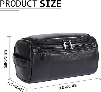 Toiletry Bag for Men, Hanging Travel Shaving Dopp Kit for Men and Women, Water-resistant Toiletries Organizer Bags, PU Leather Cosmetic Bags for Makeup Accessories (Black)