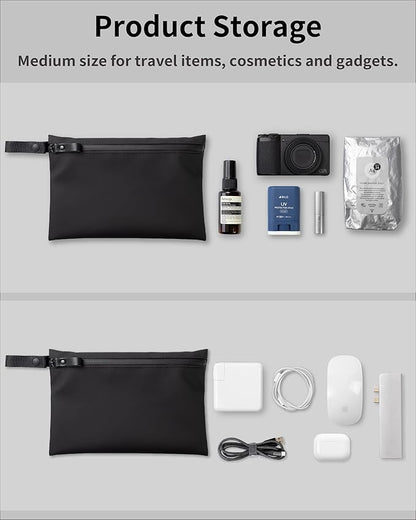 Water-Resistant Zipper Pouch, Made in Japan, Multipurpose Organizer with Pockets for Cords, Essentials, Toiletries, Cosmetics, and Travel Accessories, Eco & Durable Materials, TOFTPOUCH, Medium, Black
