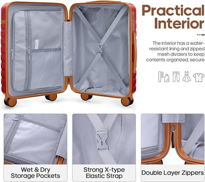 UKEIN Luggage Sets 3 Piece, Carry On Luggage 20In With Spinner Wheels,PC Hardside Suitcase Set with TSA Lock,Durable Carry On Suitcase With Travel Backpack for Men (Red, 3 piece set (20inch))