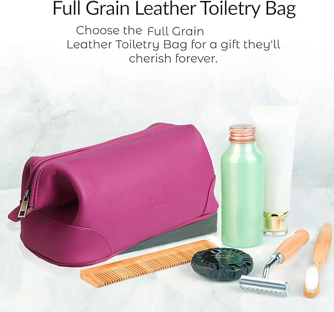 HLC Leather Toiletry Bag - Best Gift for Men - Premium Genuine Leather Dopp Kit Shaving Kit Organizer Travel Kit Pouch Bag - Large Size