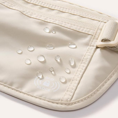 Pander RFID Blocking Travel Money Belt – Hidden Waist Pouch for Passport, Cash, Cards, Slim Belt Bag for Men and Women, White Beige