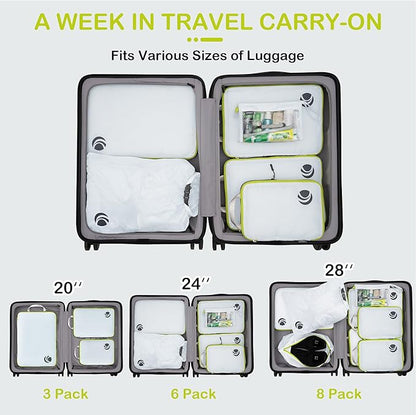 Cipway Compression Packing Cubes, Ultralight Luggage Organizer Bags with Laundry Bags and Clear Toiletries Bag,Travel Essentials for Carry on Suitcase (6 Piece,White)