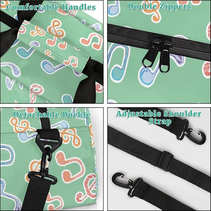 Personalized Duffel Bag for Kids Girls Boys, Dinosaur Guitar Custom Name Gym Bag Overnight with Padded Handles Carry On Weekend Sports Travel Bag for School Practice Gymnastics Ballet