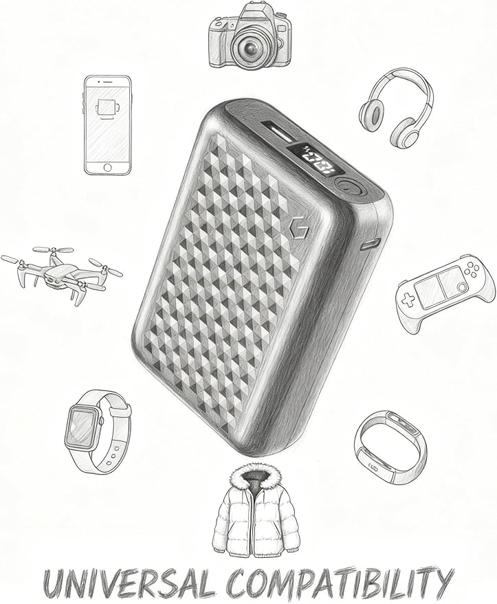 18400mAh Heated Jacket Battery Pack, 12V/5V Power Bank for Heating Coat & Vest