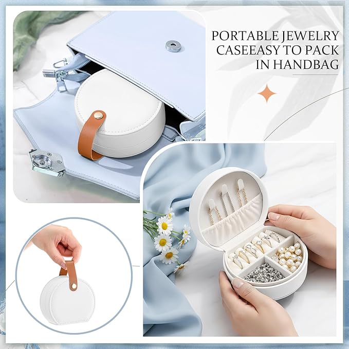 Weysat 12 Pack Travel Jewelry Case Mini Leather Bridesmaid Jewelry Gift Box Bulk Small Earring Storage Organizer (White,Brown)