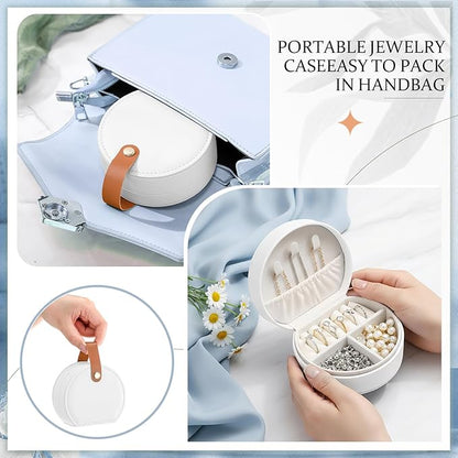 Weysat 12 Pack Travel Jewelry Case Mini Leather Bridesmaid Jewelry Gift Box Bulk Small Earring Storage Organizer (White,Brown)