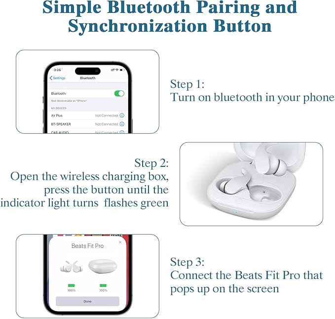Jinstyles Wireless Charging Case Compatible for Beats Fit Pro, Portable Charger Case Replacement with Bluetooth Pairing Sync Button, 700mAh Built-in Battery (Not Included Earbuds) (White)