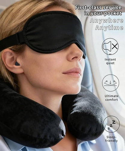 Portable Ultimate Comfort Set For Plane Sleep Kit At Plane,2 Inflatable Travel Pillows,Foot Rest Hammock,Eye Mask Ear Plugs For Airplane Flight Essentials For Seat Airplane Gadgets for Sleep Comfort