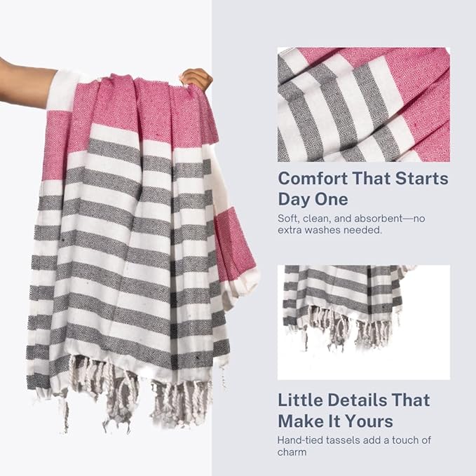 Cotton Turkish Beach Towel with Towels Oversized 36"x72" Pool Absorbent Extra Large Quick Dry Sand Travel Towel (Rosé Obsidian, 4 Pack)