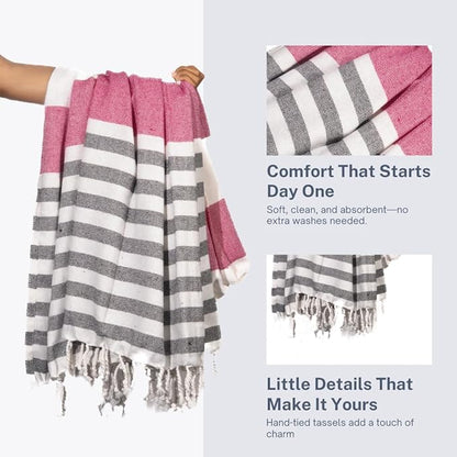 Cotton Turkish Beach Towel with Towels Oversized 36"x72" Pool Absorbent Extra Large Quick Dry Sand Travel Towel (Rosé Obsidian, 4 Pack)