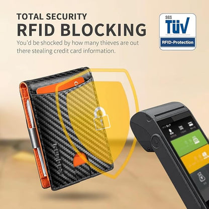 RUNBOX Money Clip Slim Wallets for Men RFID Blocking 11 Card Holder Minimalist Small Leather Bifold Men's Front Pocket Wallet Gift Box