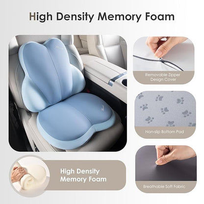 FLORICH Car Seat Cushion and Back Support for Car Ultrathick Memory Foam Office Chair Cushions with Lumbar Support Pillow for Sciatica & Back & Tailbone Pain Relief (Blue)