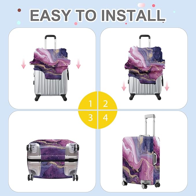 ANNA QUEEN Purple Marble Luggage Cover, Elegant Abstract Art Suitcase Protector, Stretchable Washable Travel Sleeve for 24-26 Inch Luggage