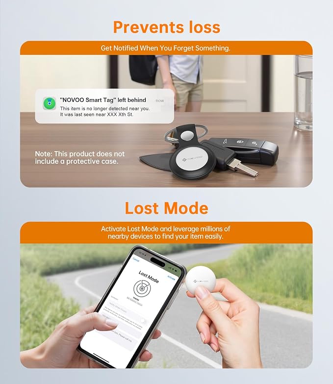 NOVOO Air Tracker Tags-4 Pack, Smart Bluetooth Tracker, Item Finder Works with iOS & Android, Trakcer Tag Locator for Keys, Wallet, Luggage and Bags, Replaceable Battery