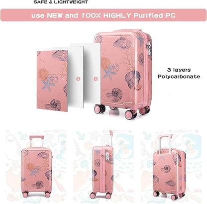 Somago Spinner 18" Hardside PC Carry on Suitcase with TSA Lock Lightweight Children Luggage(18inch, Seashell Pink)