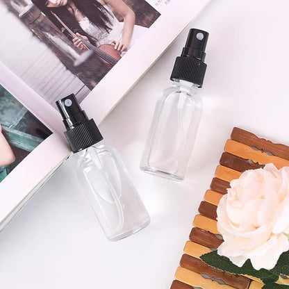 2oz Glass Spray Bottle, Fine Mist Boston Glass Bottles with Black Fine Mist Sprayer Small Clear Bottles for Essential Oils, Bath, Beauty, Hair & Cleaning, Clear, Pack of 24