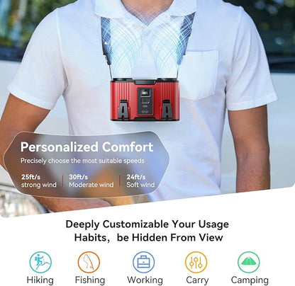 12000mAh Personal Waist Fan, USB Rechargeable Clip The Waist For Working,10 Speed & 23H Cooling and Heatstroke Prevention For Outdoor Travel Camping (Red, 12000mAh)