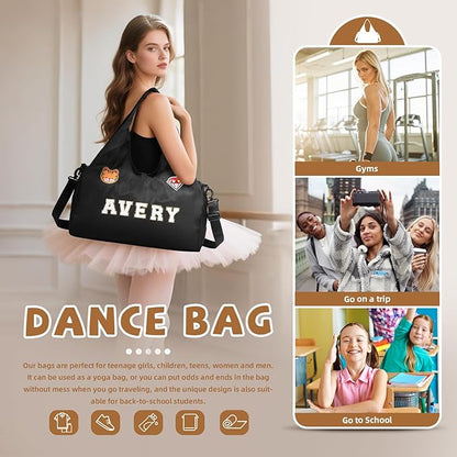 Personalized Duffel Bag Custom Sport Gym Travel Bags Embroidered Name Text Customized Dry Wet Separated Weekend Waterproof Bag for Women Men (C-Black)