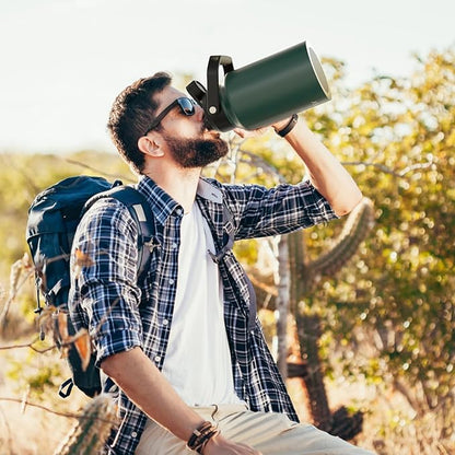 WATERSY Half Gallon Water Bottle Insulated(Cold for 48 Hrs),BPA Free&Leak Proof,64oz Stainless Steel Water Jug/Flask,Big thermo,Large Water Bottle with Handle for Gym,Hiking,Camping,Dark Green