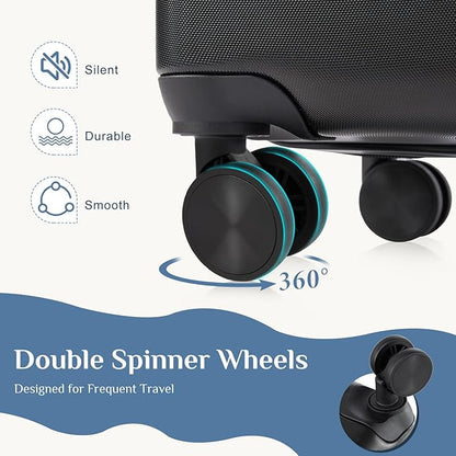 NEWBULIG Suitcases Spinner Wheels Lightweight Expandable Travel Hard Shell Luggage with TSA Lock, Black, 3-PCS Set (21/25/29 Inch)