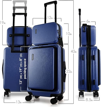 TRAVELARIM 22 Inch Carry On Luggage 22x14x9 Airline Approved, Small Carry On Suitcase, Hard-shell Carry-on Luggage with Wheels, Durable Navy Luggage Carry-On with Cosmetic Case and Luggage Scale