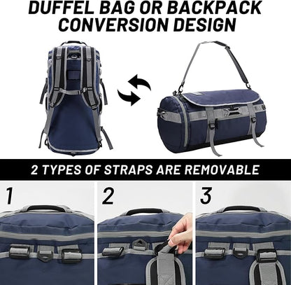 MIER Large Duffel Backpack Sports Gym Bag with Shoe Compartment, Heavy Duty and Water Resistant, Navy Blue, 60L