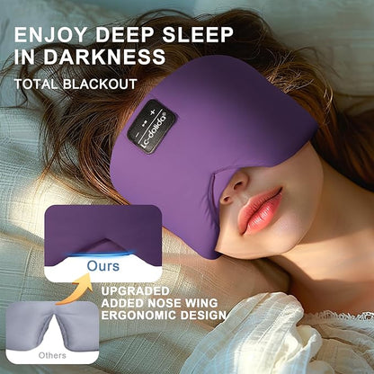 LC-dolida Sleep Mask with Bluetooth Headphones, Ice Silk Sleep Headphones with Bluetooth 5.4, Total Blackout Eye Mask for Sleeping, Sleep Soft Mask for Women Men, All Night Sleep, Travel(Purple)