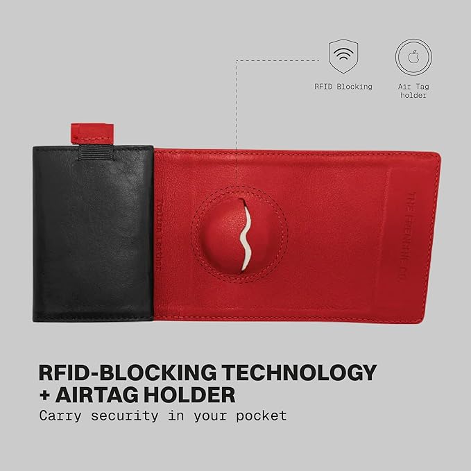 The Frenchie Co. - AirTag Speed Wallet Mini - Ultra-slim RFID blocking card holder with AirTag pocket - Minimalist front pocket wallet - Full-grain Italian leather