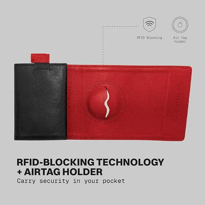 The Frenchie Co. - AirTag Speed Wallet Mini - Ultra-slim RFID blocking card holder with AirTag pocket - Minimalist front pocket wallet - Full-grain Italian leather