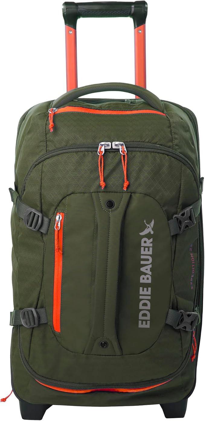 Eddie Bauer Expedition Rolling Duffel Bag with Wheels | Travel | Carry-On | Luggage | Rugged | Durable - Dark Thyme, 22"