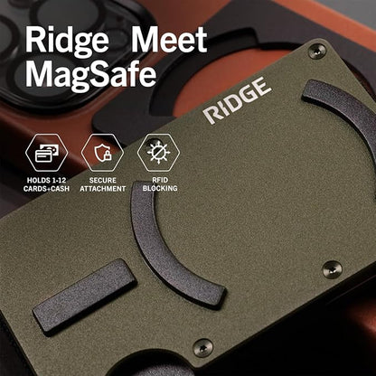 Ridge Wallets for Men Compatible with Magsafe - Slim Minimalist Compact Wallet and Card Holder, RFID Protected Front Pocket Wallets for Men with Integrated Cash Strap (Matte Olive)