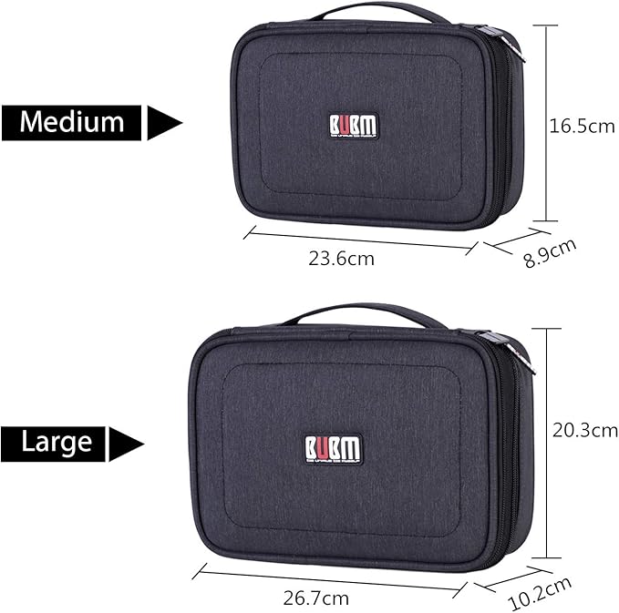 BUBM Electronic Organizer, Double Layer Travel Gear Bag for Cables, Plugs, Flash Hard Drive, Power Bank and More--a Sleeve Pouch for iPad (Large, Black)