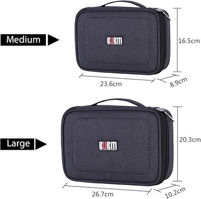 BUBM Electronic Organizer, Double Layer Travel Gear Bag for Cables, Plugs, Flash Hard Drive, Power Bank and More--a Sleeve Pouch for iPad (Large, Black)
