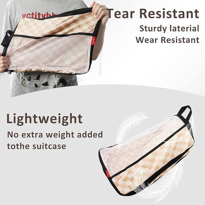 U+U 6 Set Compression Packing Cubes - Ultralight Travel Organizers with Laundry Bag, Space-Saving Suitcase Organizer for Travel, Business Trip and Family Vacation (Khaki Checkered)