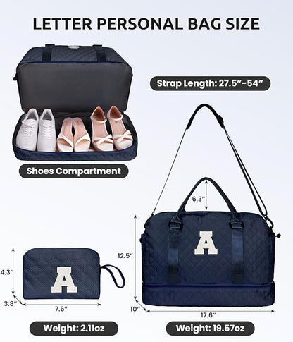 Initial Personalized Travel Bag with Shoulder Strap, Wet Pocket, Makeup Bag Gift for Women (Letter Y)