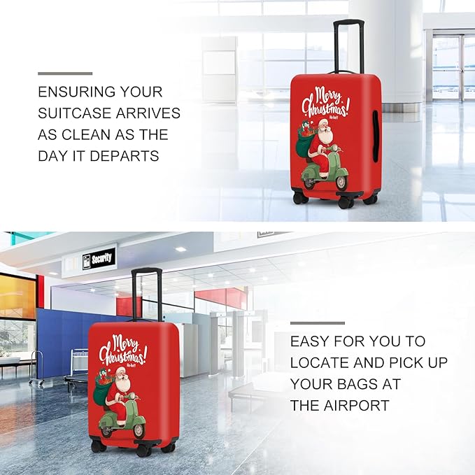 Santa on Scooter Luggage Cover - Christmas Riding Green Scooter with Gifts, Whimsical Modern Holiday Design for 28 30 Inch Travel