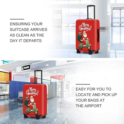 Santa on Scooter Luggage Cover - Christmas Riding Green Scooter with Gifts, Whimsical Modern Holiday Design for 28 30 Inch Travel